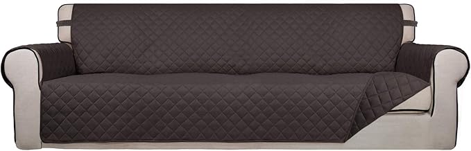 PureFit Reversible Quilted Sofa Cover, Water Resistant Slipcover Furniture Protector, Washable Couch Cover with Non Slip and Elastic Straps for Kids, Dogs, Pets (XX Large, Chocolate/Chocolate)