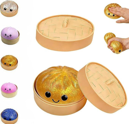Dumpling Squishies,Glitter Dumpling, Glitter Squishy with Box,Easter Basket Stuffers (Gold)