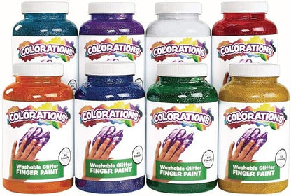 Colorations Washable Glitter Finger Paint for Kids, each 16 fl oz, 8 Colors, Non-Toxic Paint, Kids Finger Paint, Sensory Finger Paint, Kids Paint, Hand painting, Kids
