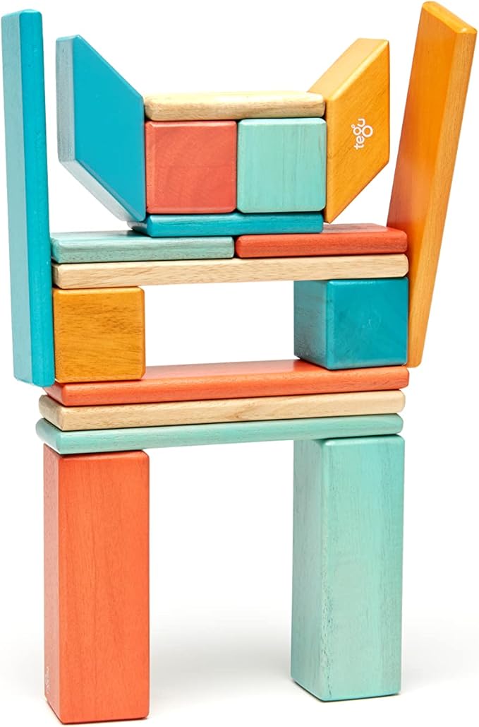 24 Piece Tegu Magnetic Wooden Block Set, Sunset, 1-99 years old