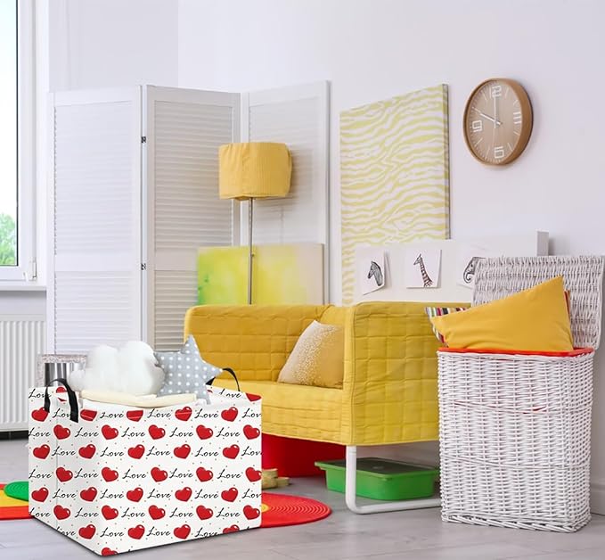 NTAOHAMPER Rectangular Storage Basket Empty,Storage Bin with Handles,Room Decor,Gift Basket,Book Box(Heart)