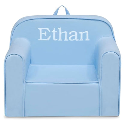 Delta Children Personalized Cozee Chair - Customize with Name – Foam Kids Chair for Ages 18 Months and Up, Powder Blue
