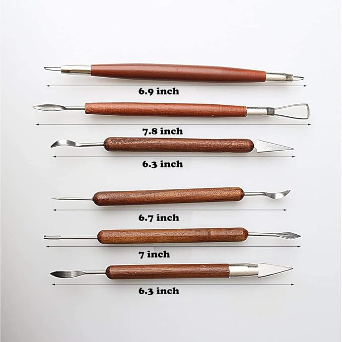 S & E TEACHER'S EDITION 6 Pcs Pottery & Clay Sculpting Tools, Double-Sided, Smooth Wooden Handles.