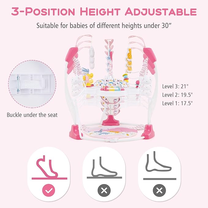 INFANS Baby Activity Center, 3 in 1 Play Center Jumpers and Bouncers with Music, Lights, Interactive Toys, 360°Rotating Seat, 3 Adjustable Heights, Exersaucer Learning Toys for Baby 6-12 Months (Pink)