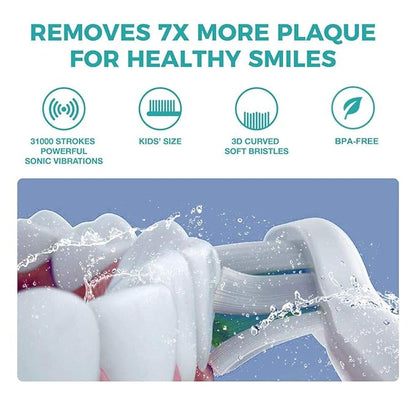 Vekkia Sonic Rechargeable Kids Electric Toothbrush, 3 Modes with Memory, Fun & Easy Cleaning, 24000 Strokes, IPX7 Waterproof, 2-Min Timer for Age 5+, 4 Soft Bristles(Blue)