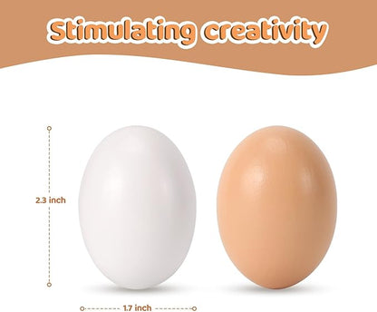 Fake Eggs, 10 Count Brown and White Wooden Easter Eggs for Painting and Crafts,Food Toys for Kitchen Play and Room Decor, Eggs for Nesting Boxes, Poultry Incubators