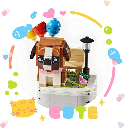 Dog Building Decoration Set Cut Brown Puppy Blocks with Balloon- Mini Blocks Arts and Crafts for Kids Ages 6-12+, Home Decor Gifts for Kids Boys&Girls, Adults(199 PCS)