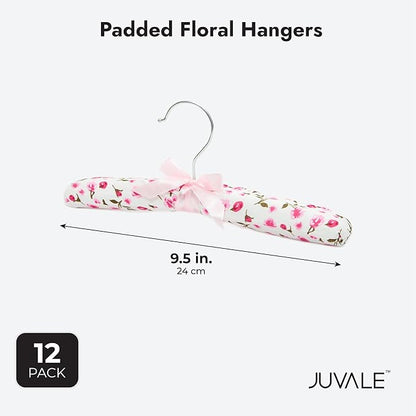 Juvale 12 Pack Satin Padded Baby Hangers for Closet, Nursery, Baby Clothes, Pink Floral Design (9.5 in)