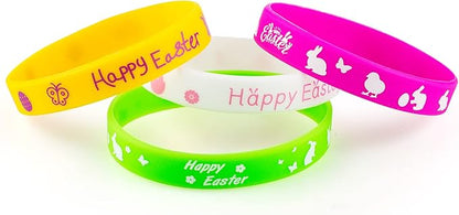 24pcs Easter Rubber Bracelets Silicone Wristbands for Easter Party Favors Supplies Rubber Bracelets for kids&teens Gifts Easter Egg Fillers Gifts for Girls Boys Basket Stuffers Accessories