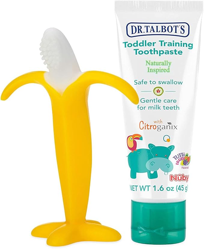 Dr. Talbot's Toddler Training Toothpaste Naturally Inspired with Citroganix, with Nuby Nananubs Banana Massaging Toothbrush, 1.6 Ounce, 6+ Months