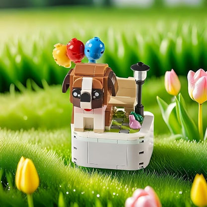 Dog Building Decoration Set Cut Brown Puppy Blocks with Balloon- Mini Blocks Arts and Crafts for Kids Ages 6-12+, Home Decor Gifts for Kids Boys&Girls, Adults(199 PCS)