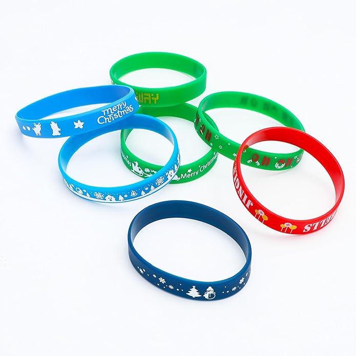 SOTOGO 48 Pieces Bracelets Multicolor Silicone Stretch Wristbands for Christmas Birthday Party Supplies