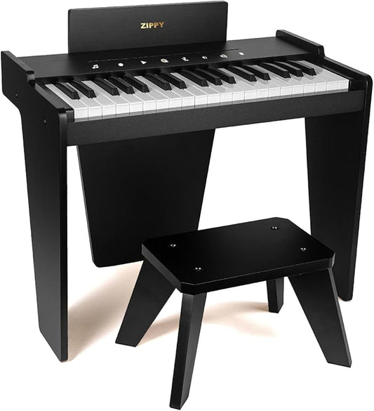 ZIPPY Kids Piano Keyboard, 37 Keys Digital Piano for Kids, Touch Sensitive Control Panel, Built-in Songs, Volume Adjustable, Music Educational Instrument, Wood Piano for 3+ Girls and Boys, Black Plus
