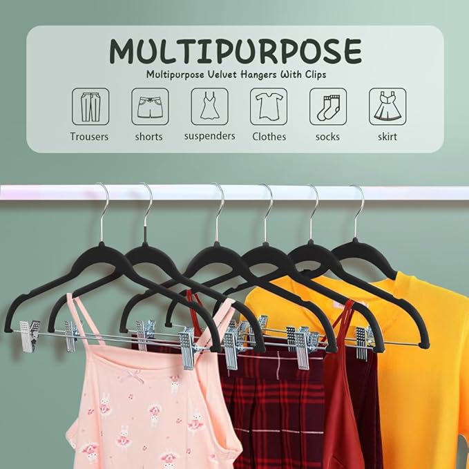 Stormix Baby Hangers, 14 Pack Pants Hangers with Clips, Non-Slip Clothes Hangers, Heavy-Duty Kids Hangers for Shirts, Pants, Skirts, Dresses, Jackets, Coat (Black)