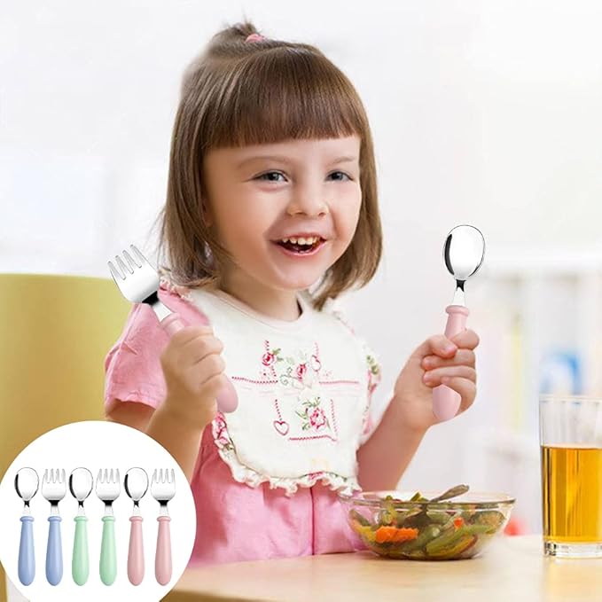 8 Pieces Toddler Utensils, Stainless Steel Toddler Spoons and Forks Kids Silverware Toddler Silverware Set for Safe Dining Baby Utensils (4 Set)