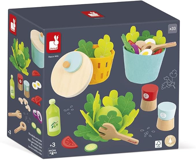 Janod - My Mixed Salad - 33 Piece Pretend Play Kitchen Set - 3 Years + J06595