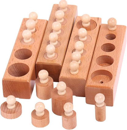 Thoth Montessori Knobbed Cylinder Socket Montessori Materials Wooden Cylinders Ladder Blocks Educational Wooden Toy Montessori Education Toy Family Version
