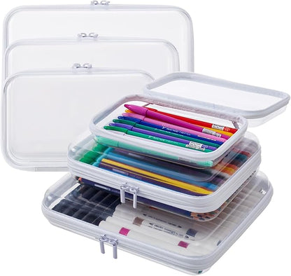 MACOPRO 6PCS Clear Zipper Pouches, Christmas Item Storage Bins, Zippered Hard Pouch Double, Portable Makeup and Cosmetic Bag, Kid's Toy Storage Organizer Bins, Hard Plastic Case, Clear Zipper Bags