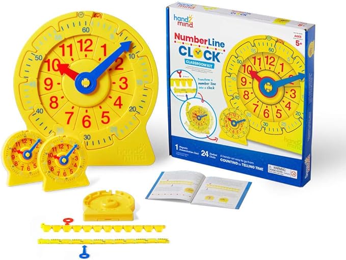 hand2mind NumberLine Clock, Telling Time Teaching Clock, Learn to Tell Time Clock, Analog Classroom Learning Clock, Teaching Time Math Manipulatives, Clocks for Kids Learning to Tell Time (Set of 25)