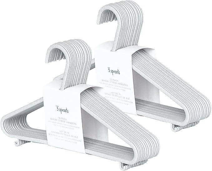 3 Sprouts Sustainable Wheat Straw Plastic Toddler & Kids Hangers – Pack of 30 Infant Baby Clothes Hangers for Closet Organization – Small Children's Hanger for Nursery - Speckled Gray