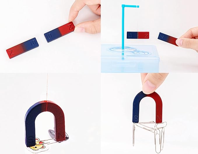 School Science Magnets Set for Kids Magnet Kit Fun Experiment Tool Physics Educational Toys Games for Children Teen Including Horseshoe/Ring/Horseshoe/Compass/Bar Magnets