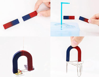 School Science Magnets Set for Kids Magnet Kit Fun Experiment Tool Physics Educational Toys Games for Children Teen Including Horseshoe/Ring/Horseshoe/Compass/Bar Magnets