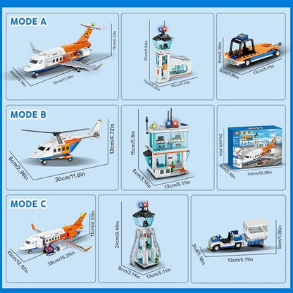 HOGOKIDS City Passenger Airplane Building Set - 711 PCS STEM 3 in 1 Airport Passenger Plane Building Block Toy with Baggage Truck Radar Tower Shuttle Bus for Boys Girls Kids Adults 6 7 8 9+ Years Old
