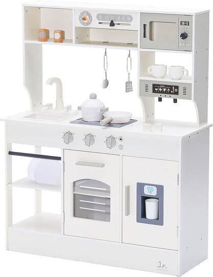SainSmart Jr. Kitchen for Kids, Wooden Play Kitchen with Toy Storage System, Toy Kitchen Set with Plenty of Play Features, Kids Play Kitchen Designed, Gift for Ages 3+ White