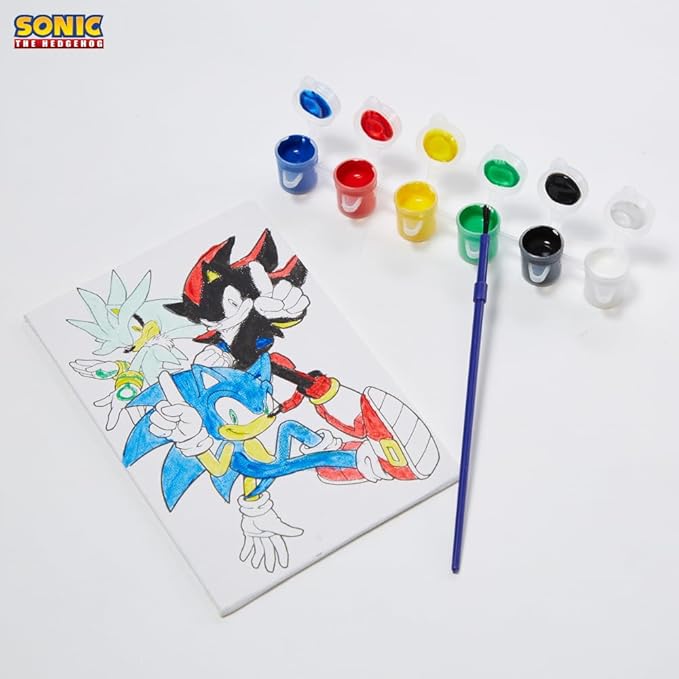 Innovative Designs Sonic The Hedgehog Canvas Paint Set for Kids with 3 Canvases, Acrylic Paint, Paintbrush, & Easel