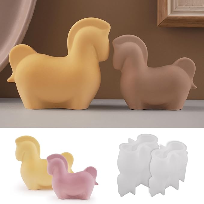 2Pcs European-Style Horse Resin Casting Silicone Molds Exquisite Pony Epoxy Molds for Plaster Cement Concrete Home Decoration Candle Making Art Crafts DIY Handmade Ornaments Party Favors