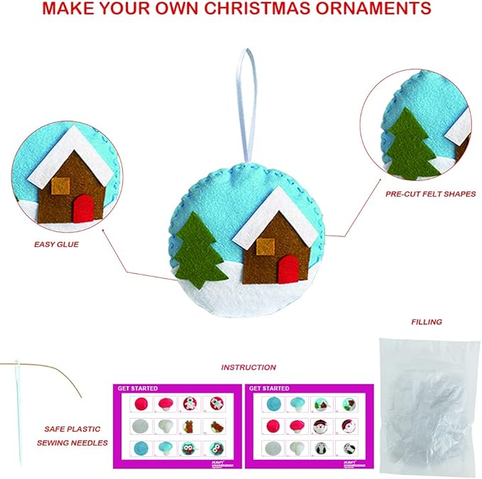 MOVEBO Felt DIY Sewing Crafts (Christmas Ornaments DIY Set),DIY Kit My First Sewing Kit for Kids Girls Boys Preschool Sewing Kits Projects Craft Kits for Kids Sewing Kit Art Projects