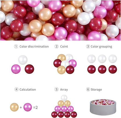 GOGOSO Plastic Balls Play Pit Balls for Baby Kid Ball Play Pit Play Yard, Baby Fance, Playpen, Playtent with 4 Colors,2.17inches, Pearl Pink+Brown+Pearl Red+White