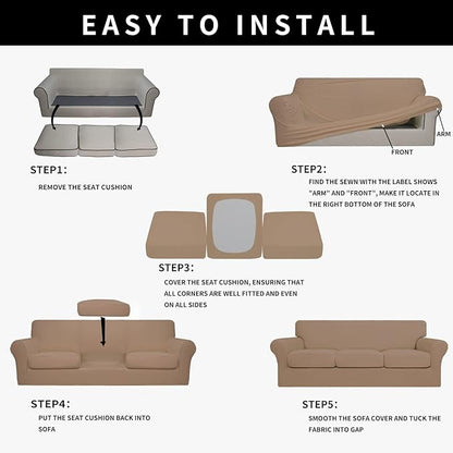 Easy-Going 100% Dual Waterproof Stretch Soft Couch Cover for Dogs, Sofa Slipcover for 3 Separate Cushion Couch Leakproof Furniture Protector for Kids, Pets Camel