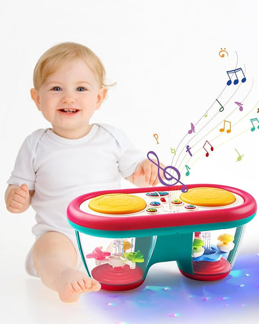 Baby Toys for 6 to 12 Months, Drum Musical Instruments Rotating Light Up Toy for 12-18 Months Kids, Tummy Time Toys for Baby 0-3-6-9 Month, Walker for Baby Boy Girl Toys 1 Year Old (Blue)