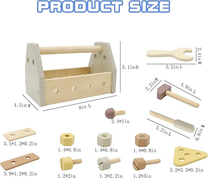 Montessori Wooden Tools Kit Toddler Educational Construction Kids Toys Sets Play Box Preschool Play Tool Wooden Construction Toy （Yellow）