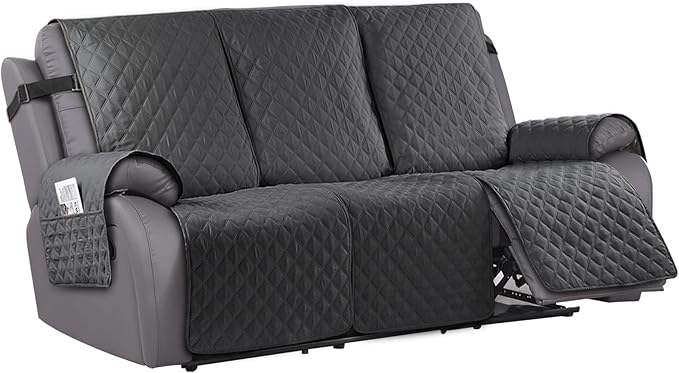 Waterproof Recliner Sofa Cover for 3 Cushion Couch,Nonslip Recliner Sofa Slipcover with Elastic Band,Furniture Protector Sofa Cover for Living Room,Bedroom(3 Cushion Sofa,Dark Gray)
