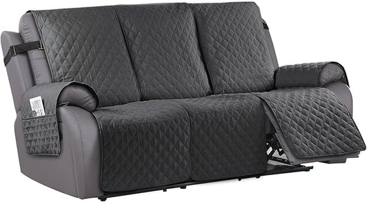 Waterproof Recliner Sofa Cover for 3 Cushion Couch,Nonslip Recliner Sofa Slipcover with Elastic Band,Furniture Protector Sofa Cover for Living Room,Bedroom(3 Cushion Sofa,Dark Gray)