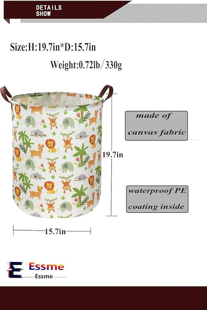 Essme Kids Laundry Hamper,Jungle Laundry Basket Collapsible Greeen Hamper for Kids Room Decor, Animal Hamper,Woodland Storage Basket, Nursery Hamper,Gift Baskets.(Jungle animal)
