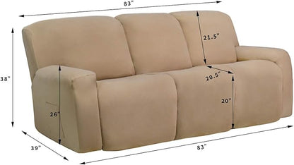 Easy-Going 8 Pieces Microfiber Stretch Sectional Recliner Sofa Slipcover Soft Fitted Fleece 3 Seats Couch Cover Washable Furniture Protector with Elasticity for Kids Pet(Recliner Sofa, Cyan)