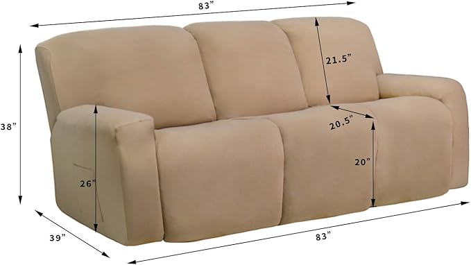 Easy-Going 8 Pieces Microfiber Stretch Sectional Recliner Sofa Slipcover Soft Fitted Fleece 3 Seats Couch Cover Washable Furniture Protector with Elasticity for Kids Pet(Recliner Sofa, Camel)