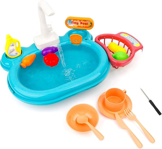 Ruibytree Play Kitchen Sink Toy, Water Toys for Kids with Electronic Dishwasher, Pretend Play Utensils Accessories and Play Cutting Food for Boys and Girls (Cute Duck)