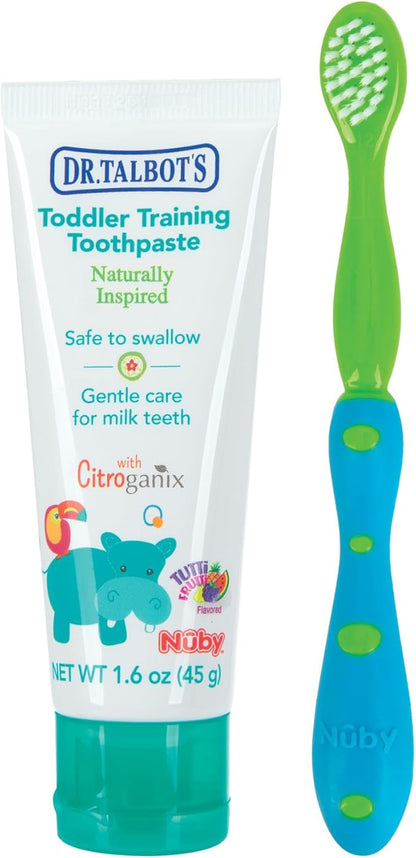 Dr. Talbot's Toddler Training Toothpaste Naturally Inspired with Citroganix, with Toothbrush Included, Blue/Green, 1.6 Ounce