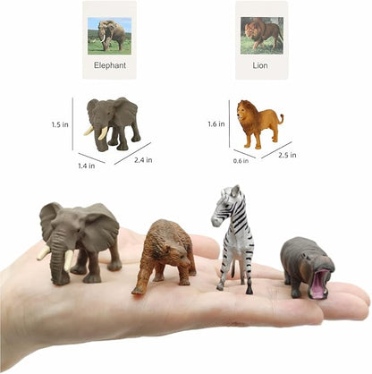 Small Montessori Animal Figures with Flash Cards, Realistic Animal Figurines Toys, Montessori Materials Homeschool Preschool Science Educational Matching Game for Toddler Kids (Zoo)