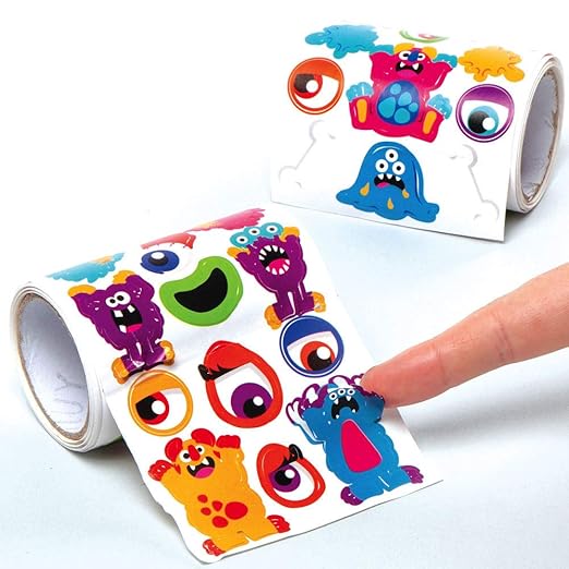 Baker Ross AX252 Monster Bunch Sticker Rolls - Pack of 600, Kids Stickers, Ideal for Children's Arts and Crafts Projects, Great for Card Making and Scrapbooking, Halloween Stickers
