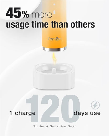 7AM2M Sonic Electric Toothbrush with 6 Brush Heads for Adults and Kids, One Charge for 90 Days, Wireless Fast Charge, 5 Modes with 2 Minutes Built in Smart Timer, Electric Toothbrushes(Orange)