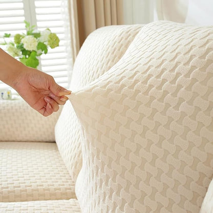 vctops 6 Pieces Jacquard Plush Recliner Loveseat Slipcover Stretch Soft Sofa Couch Cover Anti-Slip Solid Color Furniture Protector with Elastic Bottom for Kids Cats Dogs(Cream,2 Seat)