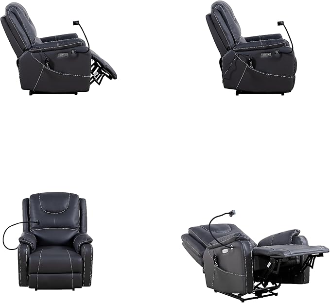 Recliner Chairs for Adults, Power Lift Recliner Chair with Heating and Phone Holder, Zero Gravity Massage Chair with Side Pockets and USB Charge Ports, for Living Room,Black