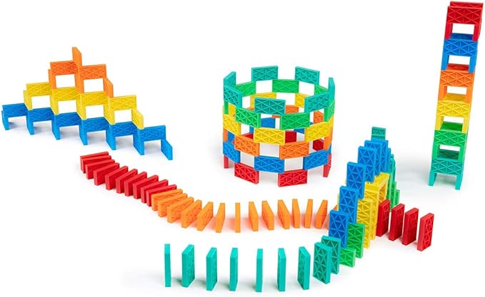 Bulk Dominoes Kinetic Domino Kit | Dominoes Set, STEM STEAM Small Toys, Family Games for Kids, Kids Toys and Games, Building, Toppling, Chain Reaction Sets (204pc)