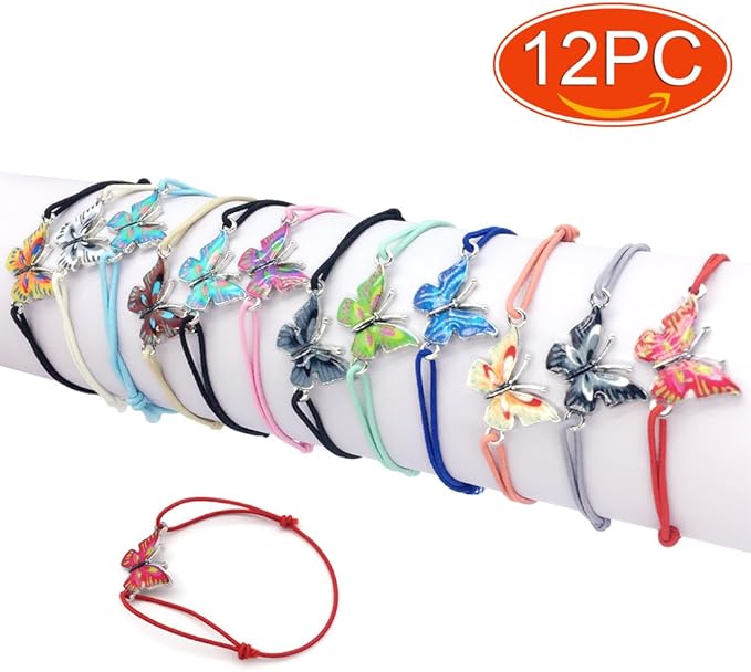 Elesa Miracle 12pc Women Girl Butterfly Bracelet Value Set Kids Party Favor Adjustable Bracelet