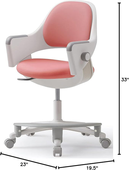 SIDIZ Ringo Kids Desk Chair : Ergonomic Kids Chair with Footrest, 4-Step Growing Function, Adjustable Seat Height, Sit-Locking Casters, Swivel Type Kids Chair (Rosy Pink Chair)